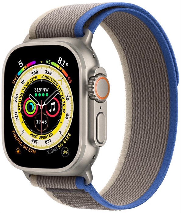 Умные часы Apple Watch Ultra 49 мм Titanium Case GPS + Cellular, титановый/сине-серый Trail Loop - фото 5037