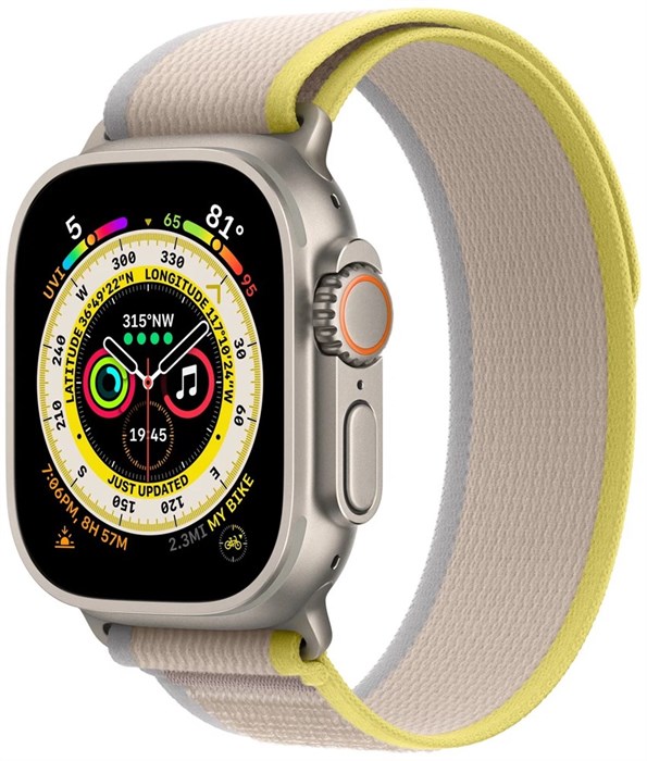 Умные часы Apple Watch Ultra 49 мм Titanium Case GPS + Cellular, титановый/желто-бежевый Trail Loop - фото 5041