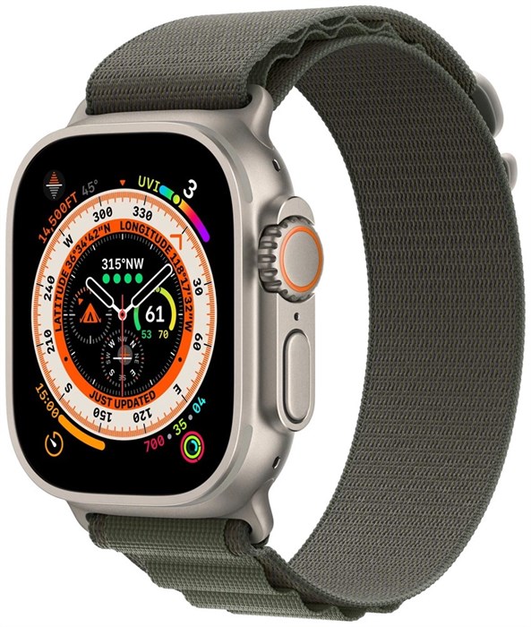 Умные часы Apple Watch Ultra 49 мм Titanium Case GPS + Cellular, титановый/зеленый Alpine Loop - фото 5049